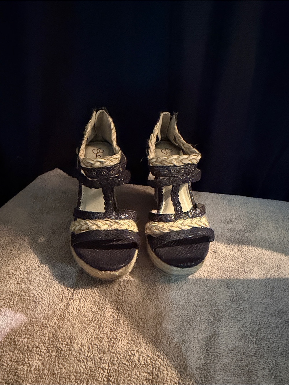 DbDk Fashion Black Woven Espadrille Wedge Sandals with Natural Braided Trim
